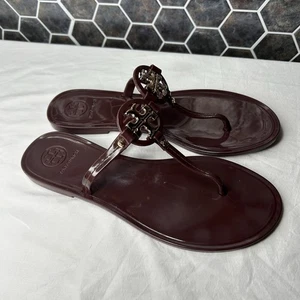 Tory Burch Mini Miller Jelly Thong Sandals Size 9 Burgundy - Picture 1 of 7