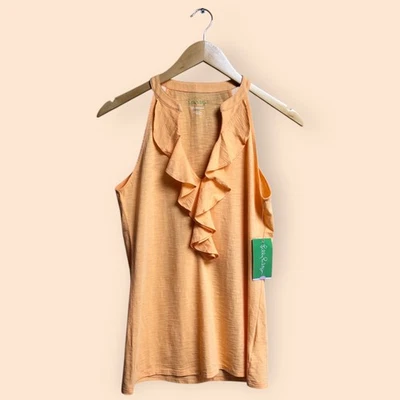 Lilly Pulitzer NWT Sandra Top Apricot Soda Ruffled Tank Top Blouse Women’s Small - Image 1 of 4