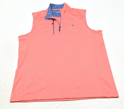 Chaleco Vineyard Vines 1/4 Cremallera Para Hombres Grande Coral Rosa Sin Mangas Pullover Elástico Foto 1 de 4