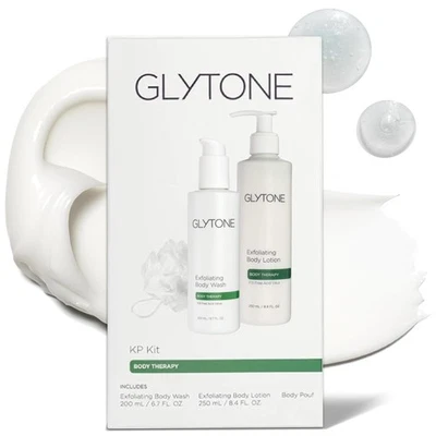 Kit Glytone KP &#8211; Jabón corporal exfoliante, loción de ácido glicólico y puf de ducha Foto 1 de 4