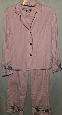 P J Salvage S Womens Pajama Set Pink With Embroidered Accents Elastic Tie Pants  - Image 1 of 4