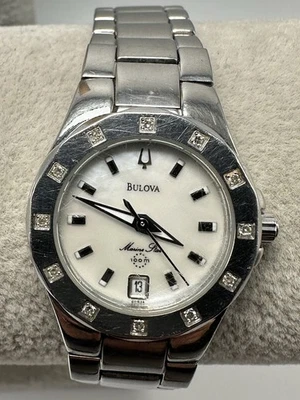 Bulova 96R24 New Battery Ladies Marine Star MOP Watch 26MM 6" Real Diamonds N74 - Image 1 of 4