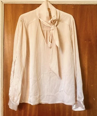 Coast Pale Peach Tie Neck Slash Sleeve With Sequin Detail  Blouse Size 18  New - Image 1 of 4