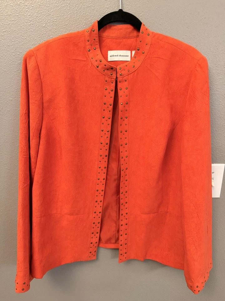 Alfred Dunner Coral Studded Open Front Jacket Women’s 16 Lined Soft Suede Look - Image 1 of 4