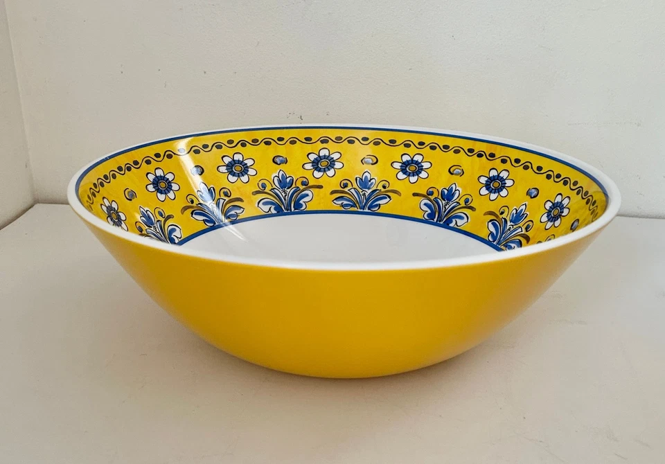Cuenco para servir melamina Le Cadeaux 11" x 4" Benidorm amarillo azul Talavera picnic Foto 1 de 4