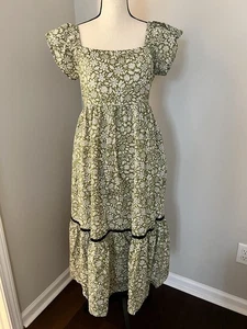 Olivia James The Label Green Floral Print Smocked Maxi Dress Medium - Picture 1 of 10