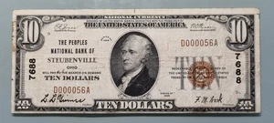1929 Ten Dollar National Currency $10 Banknote - 7688 Steubenville Ohio #96323 - Picture 1 of 2