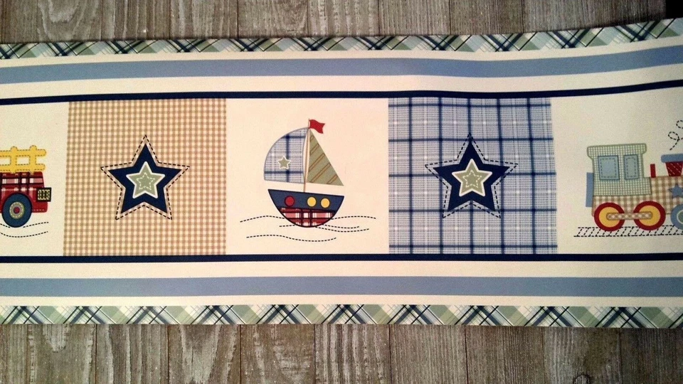 Kidsline Big Wheels Colección Tren Barco Pared Borde Pre-Pegado 10 Yd. Rollo  Foto 1 de 2