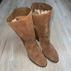 BLACK Saks Fifth Avenue Womens Selina Brown Soft Suede And Leather Heeled Boots