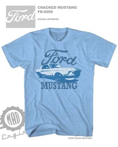 Ford Cracked Mustang Light Blue Heather Official Licensed T-Shirt - Picture 1 of 1