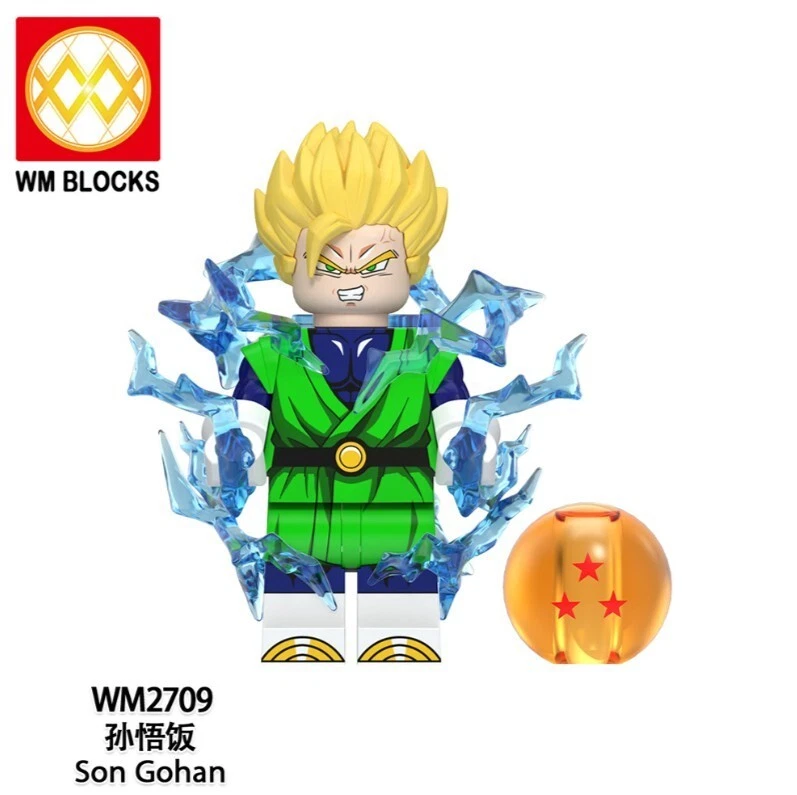 2 inch Custom Dragon Ball Z Gohan Minifigure with Base, New/Mint - Image 1 of 2