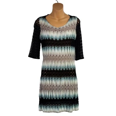 Missoni Chevron Sheath Knit Dress Black Open Weave Crochet Detail Sz 40 US 4 - Image 1 of 4