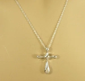 Silver Cross Pendant with 18 inch Link Necklace Lobster Claw Fastener Polished - Picture 1 of 2