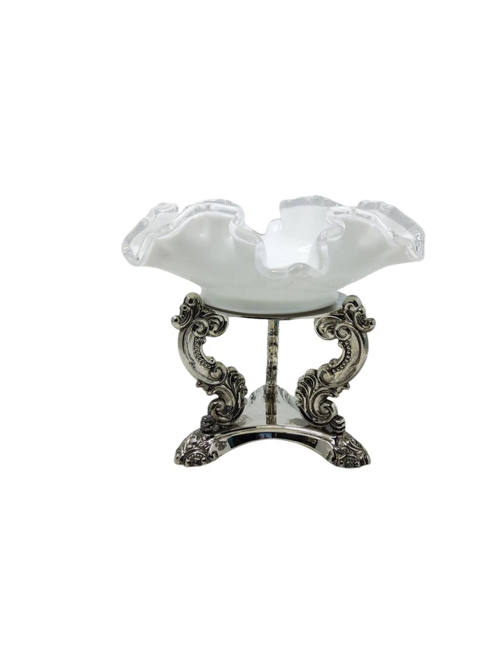 Plato de plata Godinger vintage, soporte de jarrón con plato de volantes estilo fenton Foto 1 de 4