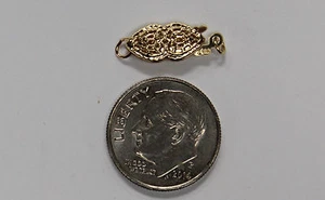 14K 14Kt Yellow or White Solid Gold 15MM Filigree Pearl Bead Double Heart Clasp - Picture 1 of 6