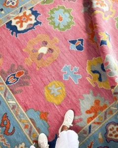 Hand Knotted Pink Oushak Wool Rug 8x10 9x12 Traditional Carpet For Living Room . - Picture 1 of 3