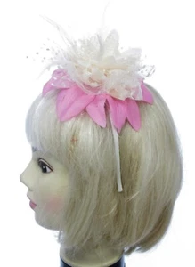 Pink and cream lace flower fascinator headband weddings,races prom b15 - Picture 1 of 3