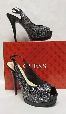 Guess Glenisa Negro Lentejuelas Multi Textura Plataforma Eslinga - Talla 7 Foto 1 de 4