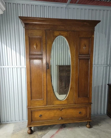 Vintage Edwardian 3piece Oval Mirrored Wardrobe Cover