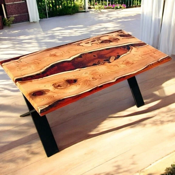 Mesa de jantar 48"x24" luxo resina epóxi feita à mão madeira e resina corredor decorativo - Imagem 1 de 4