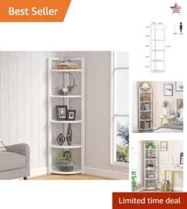 Corner Shelf - 5 Tier Storage Rack for Living Room, Home Office, Kitchen - White - Picture 1 of 11