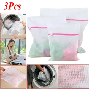 3 x Zipped Laundry Washing Mesh Net Clothes Bra Sox Underwear Machine Wash Bags - Picture 1 of 11