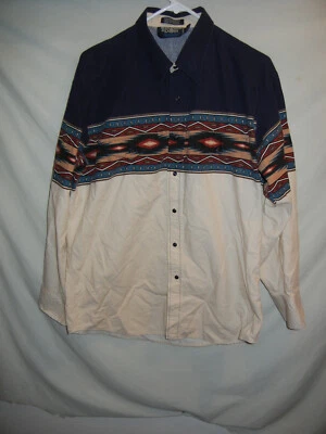 Hombre’s Brooks & Dunn Camisa Western Snap Hombre’s LG Aztec SW Azul Crema Vaquero Foto 1 de 4