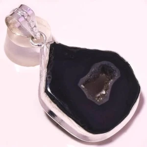 Black Botswana Agate Gemstone Pendant Handmade Anniversary Jewelry 1.9" Gift d49 - Picture 1 of 5