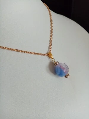 Halskette gold mit böhmische Lampen Perle in blautonig  44 cm - Bild 1 von 4