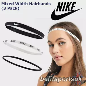 NIKE THIN HAIRBAND HEADBAND MIXED TRAINING GYM RUNNING ELASTIC SWEATBAND 3 PACK - Picture 1 of 5