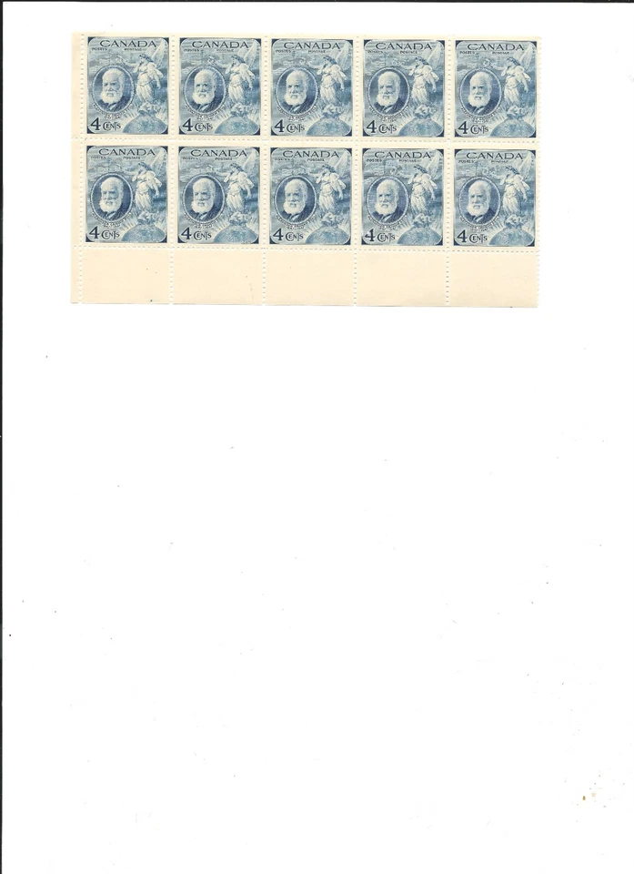 Canadá Scott 274 VF MNH 1947 Alexander Graham Bell Margen Bloque de 10 Foto 1 de 1