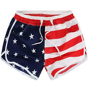 Women USA Flag Summer Beach Shorts Casual Pajama Yoga with Pockets Swim Trunks - Picture 1 of 8