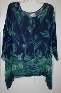 Coldwater Creek Women's Top Floral Semi Sheer Cover Up Blue Size L - Picture 1 of 6