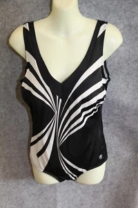 BADEANZUG SCHWIMMANZUG GRÖSSE 42 C SCHWARZ WEISS GEMUSTER  SCHAUMSTOFF KÖRBCHEN - Bild 1 von 2