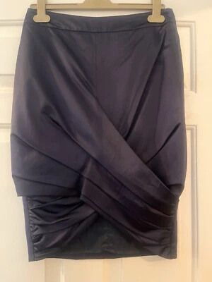 Burberry Navy Blue Satin Pleated Wrap Front Pencil Skirt Size 6 - Image 1 of 4