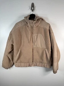 BNWT Old Navy Womens Full Zip Hooded Sherpa Fleece Jacket Beige Sz Small 23x23.5 - Picture 1 of 13