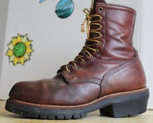 Vintage Red Wing Men Logger Work Boots 4418 Brown Leather. USA Made Size 10.5 D 