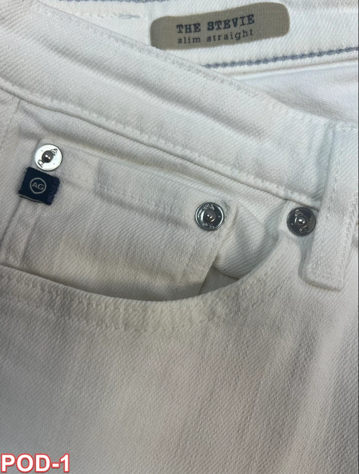 Pantalones de mezclilla para mujer AG Adriano Goldschmied Stevie ajustados rectos blancos de diseñador 28Wx30L Foto 1 de 4