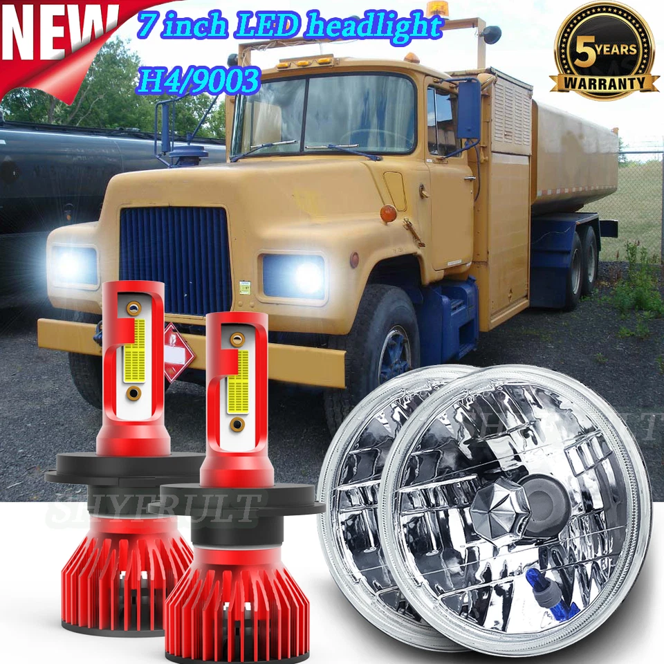 2pc Fit Mack DM 1981 82 93-95 97 7'' Inch Round LED Headlights Sealed Hi/Lo Beam Foto 1 de 4