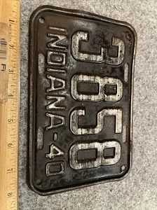 Vintage Indiana 1940 Auto Old License Plate Tag 3858 Shorty Original Paint - Picture 1 of 2
