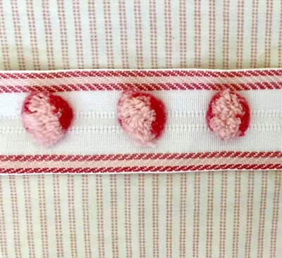 Nuevo Borde de tapicería de algodón rosa pompón francés vintage 1 7/8" de ancho Foto 1 de 2