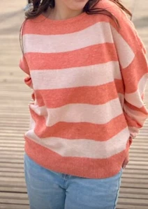 American Eagle White and Orange Striped Sweater Small - Picture 1 of 3