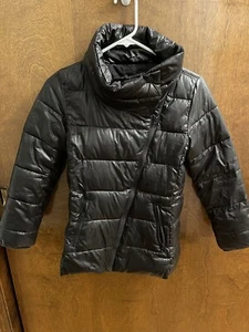 Gap Kids Warmest Coat BLACK Shiny Puffer Moto Jacket Size L Large Diagonal Zip - Picture 1 of 9