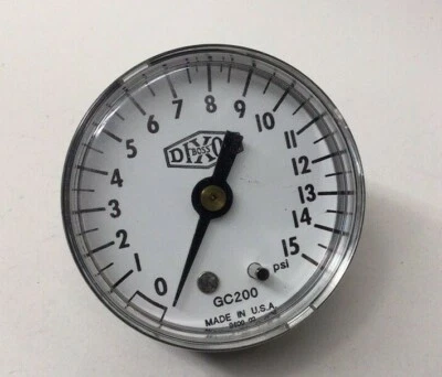 Dixon GC200 Gauge 0-15 PSI 1/4" Npt Back Mount 2" Plastic Face - Image 1 of 4