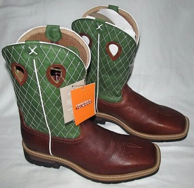 Nuevas botas de vaquero de trabajo Twisted X verde cruz punta de acero 12" para hombre talla 14 D Foto 1 de 4
