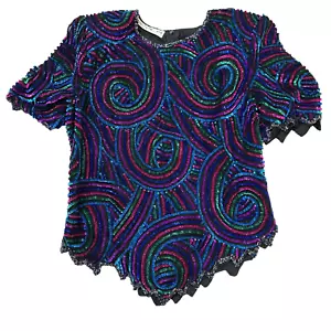 Vintage Scala Sequin Top Blouse Womens Size Medium Evening Cocktail Party 80's - Picture 1 of 4
