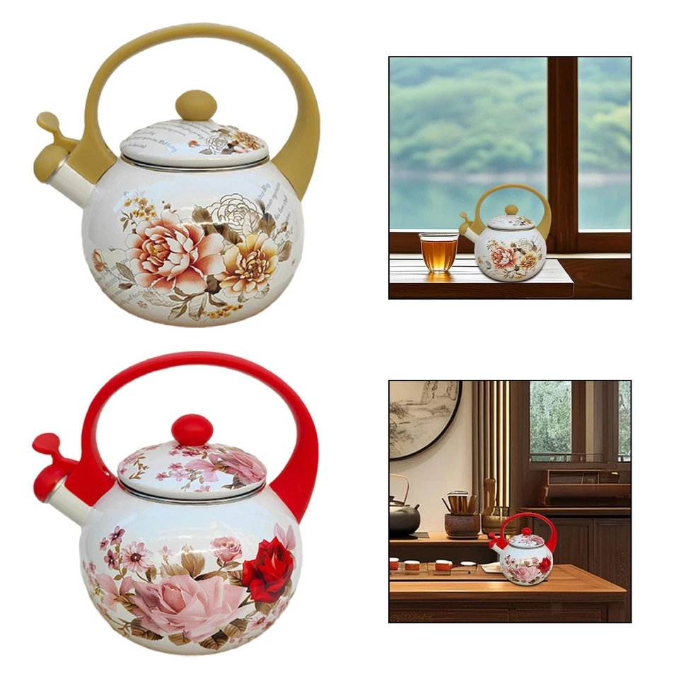 Enamel Teapot Enamel Tea Kettle Beverage Jug with Lid Large Capacity Floral - Image 1 of 1