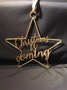 Stern Hänger Gold Metall Weihnachten Advent Deko Christmas is Coming Türdeko - Bild 1 von 4