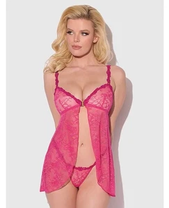 Conjunto de 2 piezas Babydoll y Tanga de Encaje Yvone - Rosa S/M Clip Frontal Lencería Ropa de dormir - Imagen 1 de 5
