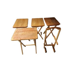 Set of 4 Solid Wood TV Tray Folding Tables w Stand Storage Rack - Picture 1 of 16